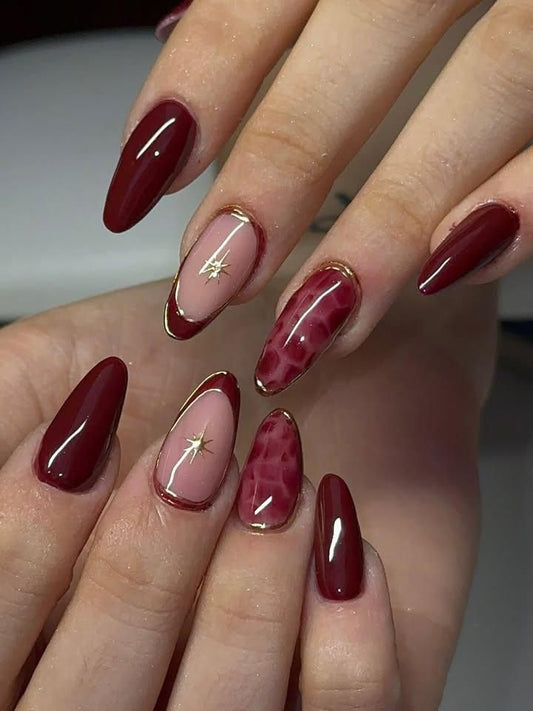 Red glaxay- press on nails